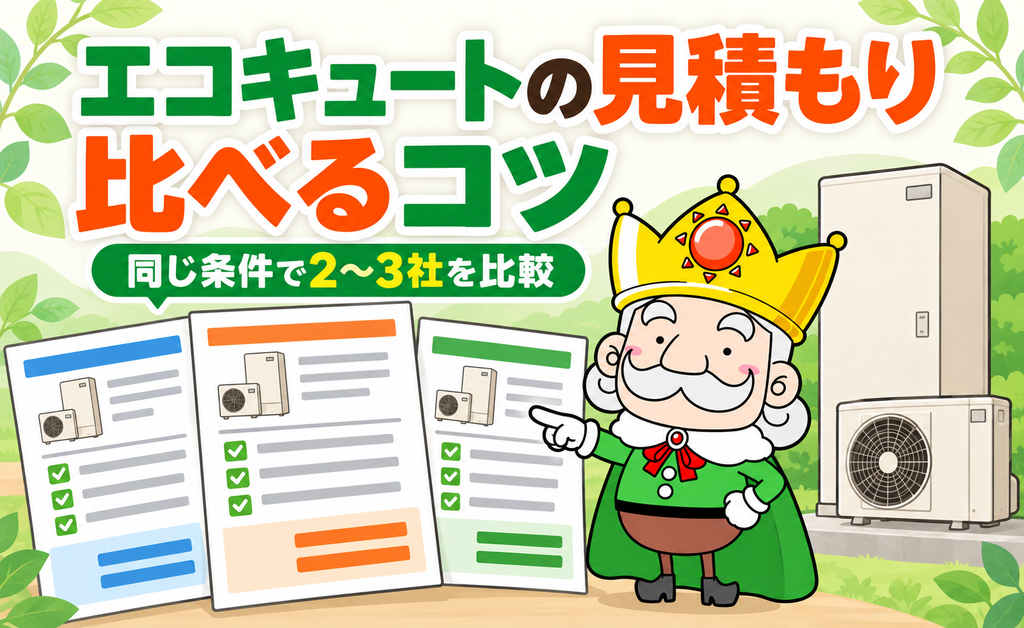 エコキュートの見積もりを同じ条件で比べるイラスト