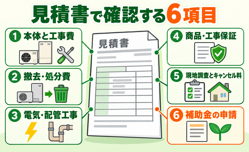 見積書で本体・工事費から補助金申請まで確認する6項目