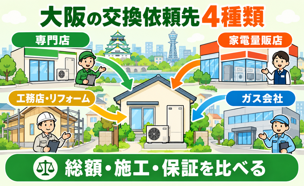 大阪での交換依頼先4種類と総額・施工・保証の比較
