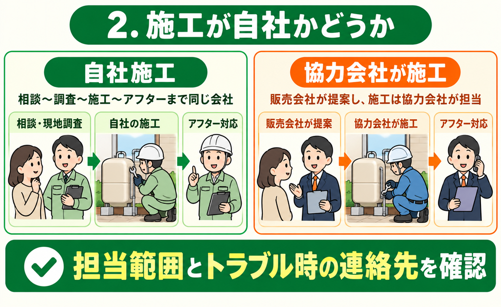 自社施工と協力会社施工の担当範囲と連絡先