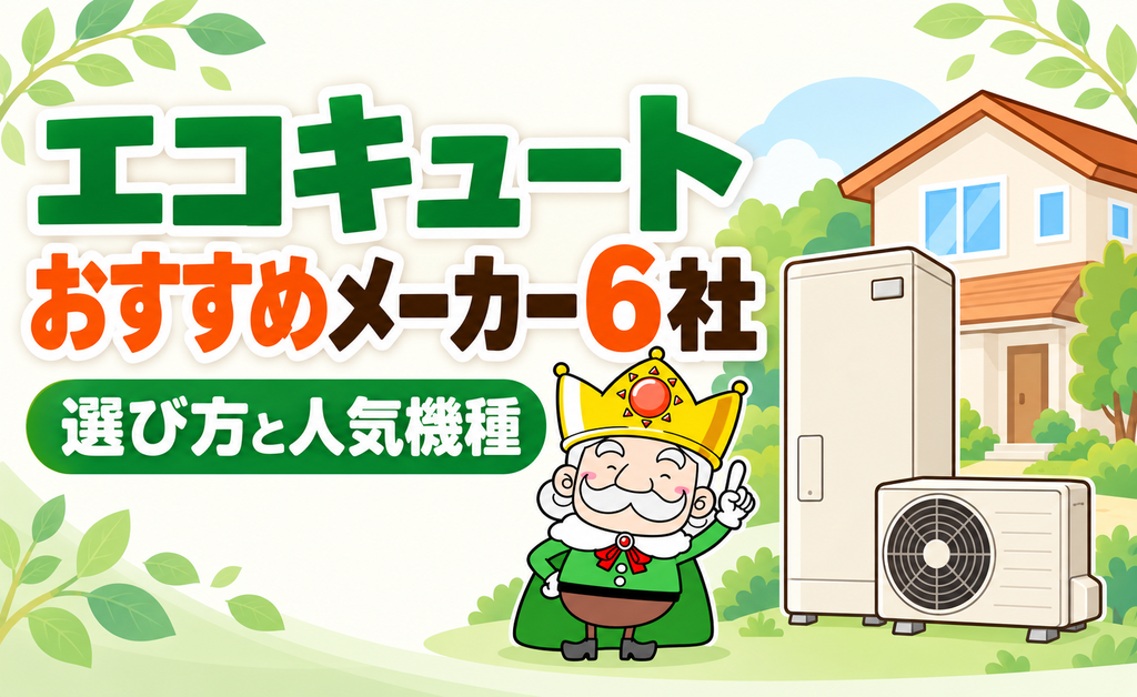 エコキュートのおすすめメーカー6社と選び方を紹介するイラスト