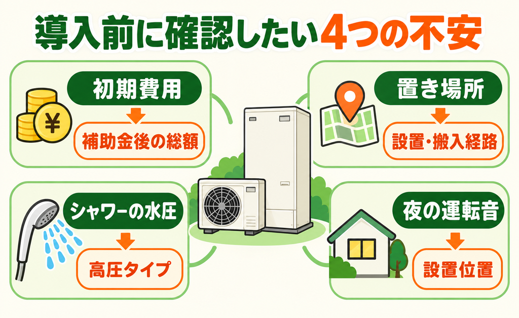 初期費用・置き場所・水圧・運転音と検討すべき対策