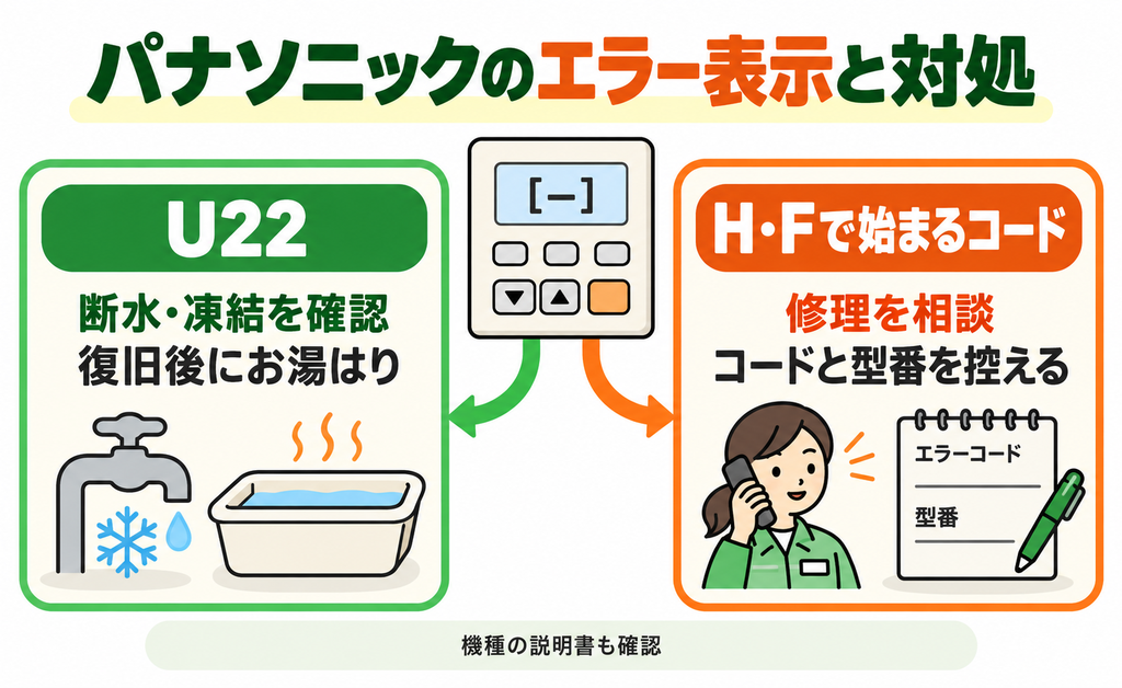 U22とH・Fで始まるエラーへの対応を分けた図